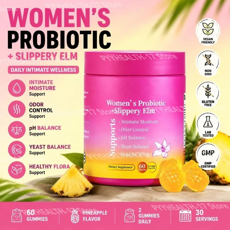 Women'S Probiotic + Slippery Elm Gummies with PH Balance Support Odor Control and Healthy Flora Support 60 Gummies