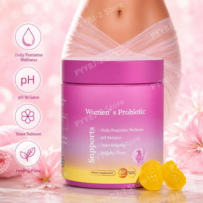 Probiotic Gummies Pineapple Flavor with Prebiotics for Daily Gut Health Support Maintain PH Balance 60Pcs per Bottle