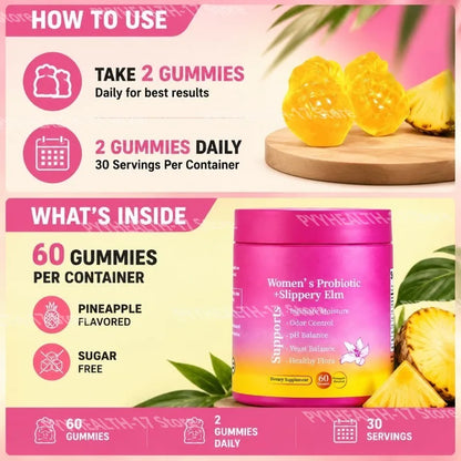 Women'S Probiotic + Slippery Elm Gummies with PH Balance Support Odor Control and Healthy Flora Support 60 Gummies